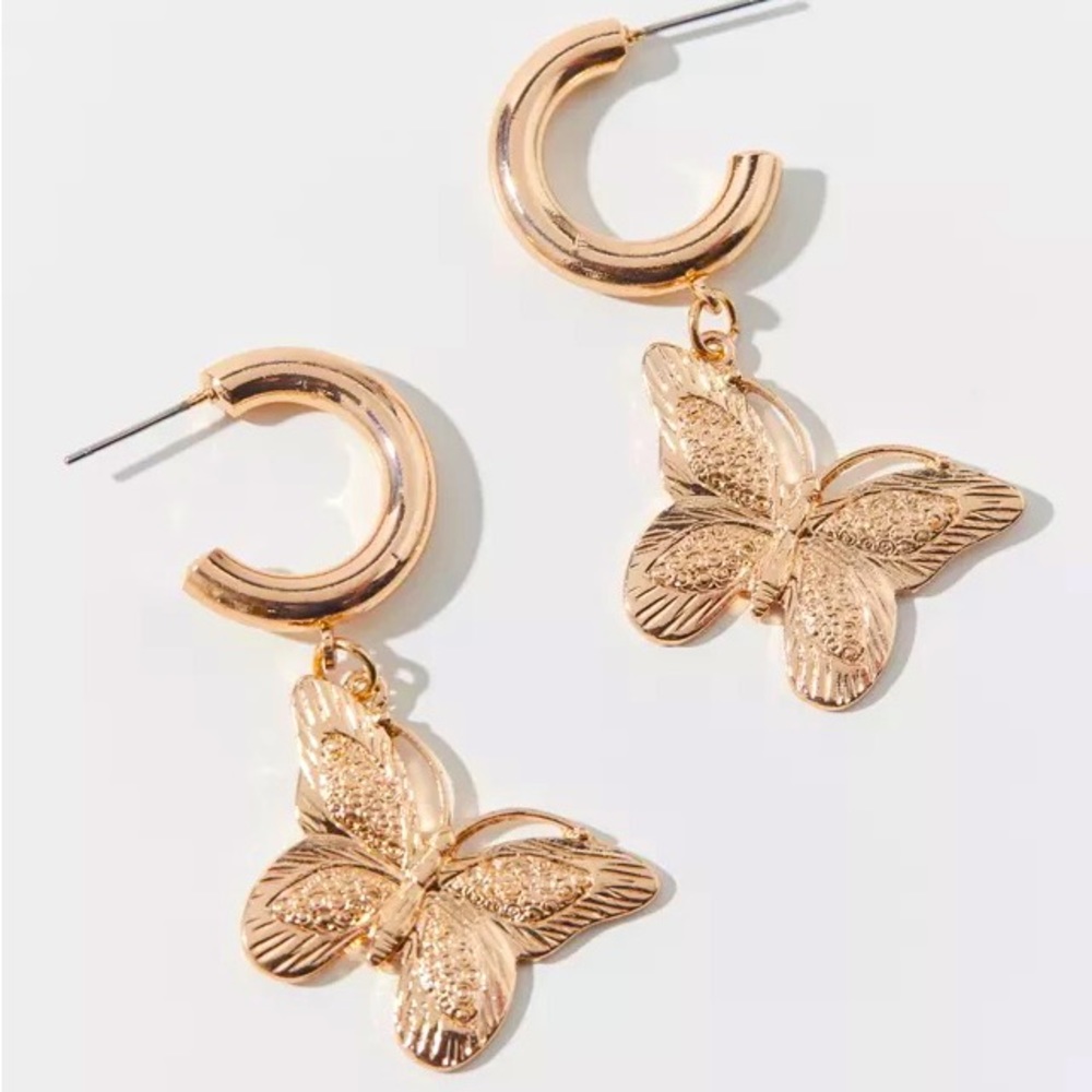 Urban Outfitters Butterfly Statement Charm Hoop Earrings NWT